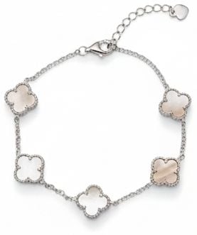 Sterling Silver Mother Of Pearl 5 Clover Bracelet BN98007