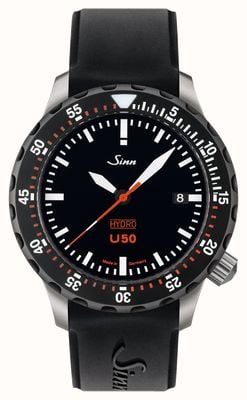 Sinn U50 hydro sdr 5000m (41mm) mostrador preto / pulseira de silicone preta 1051.040 BLACK SILICONE