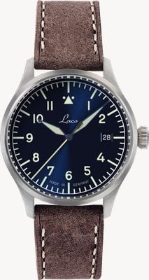 Laco Stuttgart Pro Automatic (37 mm) z niebieską tarczą słoneczną / brązowym paskiem ze skóry vintage 862141-FPA-37-U-E-X-A-E-U-B-A-U-R