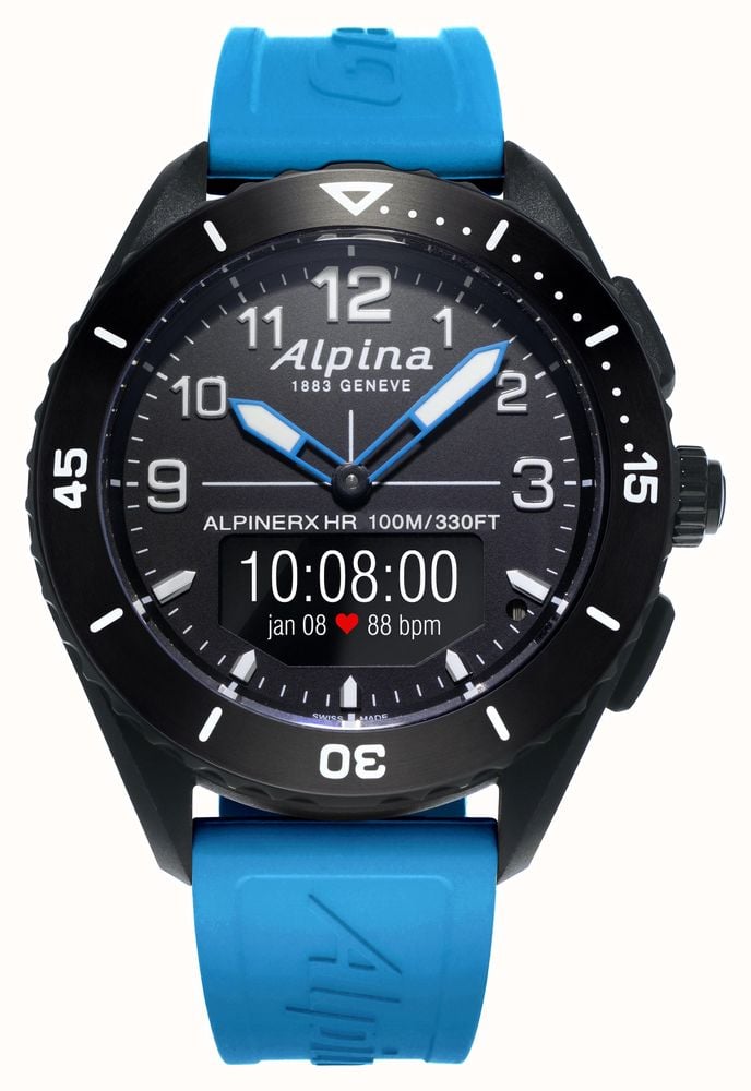 Alpina Alpinerx Alive Connected Smartwatch 45 Mm Schwarz PVD Blauer AL 284LBBW5AQ6 First Class Watches DEU