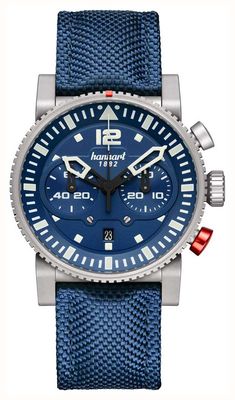 Hanhart Primus Carrier Pilot cronografo automatico (44 mm) quadrante blu / cinturino in tessuto blu - m 740.271-3320