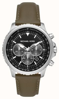 Michael Kors Cadran chronographe noir Cortlandt bracelet cuir vert MK8985