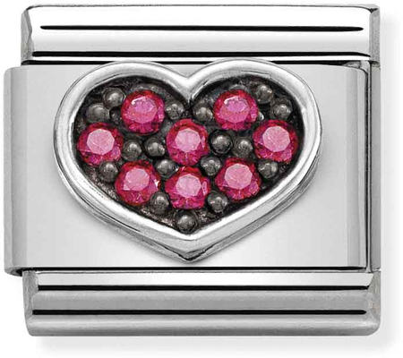 Nomination Classic Fuchsia Heart Oxidised Sterling Silver & Steel Charm 330323/06