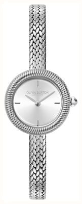 Olivia Burton Klassischer Glanz (20 mm) silbernes Sonnenstrahl-Zifferblatt / Edelstahl-Mesh-Armband 24000278