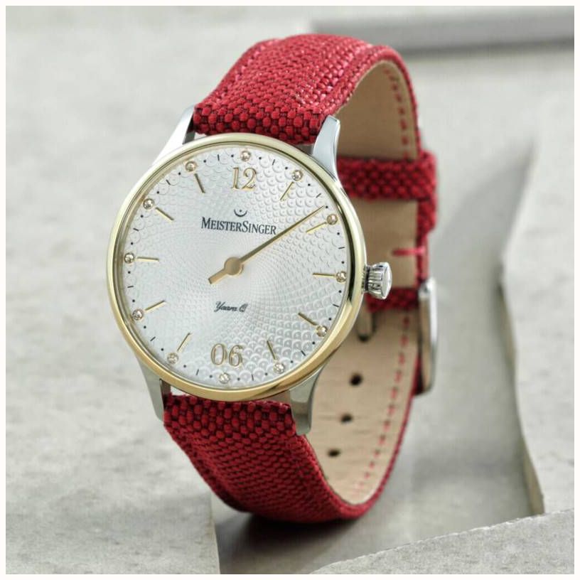 MeisterSinger Yaara Q (36mm) Silver Patterned Dial / Wine Red Textile Strap Watch YAQ901GD - alternate view 3