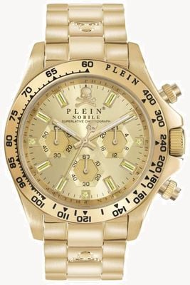 Philipp Plein $treet Couture Date Nobile (43 mm) goldenes Chronographen-Zifferblatt / goldenes PVD-Edelstahlarmband PWCAA1121