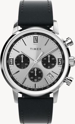 Timex Marlin Chronograph Tachymeter (40mm) Silver Dial / Black Leather Strap TW2W10300