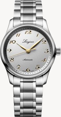 LONGINES Automatyczny zegarek z kolekcji Master (34 mm) ze srebrną tarczą i bransoletą ze stali nierdzewnej L23574726