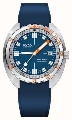 DOXA Sub 750t Caribbean（45毫米）蓝色标志性表盘/蓝色FKM橡胶表带 825.10.201.32