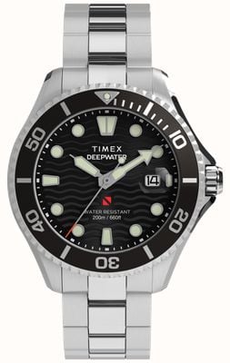 Timex Deepwater Meridian 200 (44mm) Black Wave Dial / Stainless Steel Bracelet TW2W82000