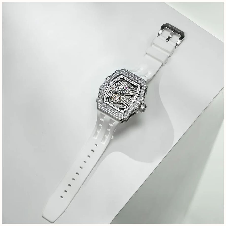 TSAR BOMBA Elemental Series Crystal Automatic (43mm) White Skeleton Dial / White FKM Rubber Strap TB8208D-11 - 备用视图 5