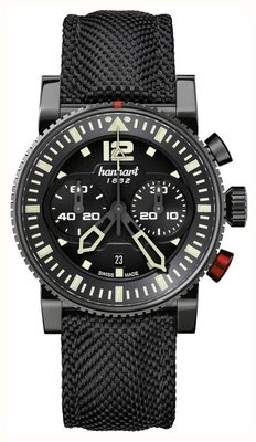 Hanhart Chronographe automatique Primus Pilot (44 mm), cadran noir / bracelet textile noir - m 740.510-3020