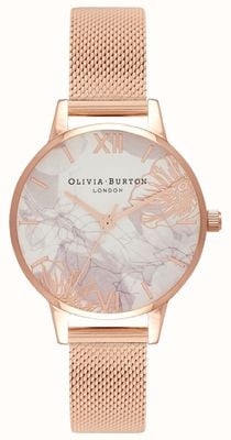 Olivia Burton | dames | abstracte bloemen | rosé gouden mesh armband | OB16VM11