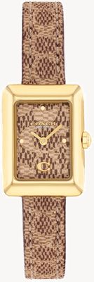 Coach Dameshorloge Mara in goudkleur met bruine leren band 14504585
