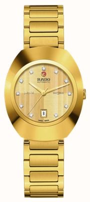 RADO Diastar Original Automatik Diamanten (30 mm) goldenes Zifferblatt / Gelbgold PVD Edelstahlarmband R12171713