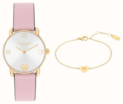 Coach Elliot al quarzo a due lancette - set regalo (28 mm) quadrante argento / cinturino in pelle rosa 14000137