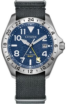 Citizen エコ・ドライブ プロマスター ランド GMT (39mm) テクスチャードブルーダイヤル / ネイビーナイロンストラップ BJ7150-09L
