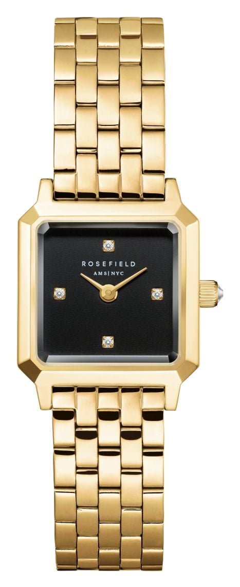 Rosefield Boxelle 195mm Black CD Sunray Dial  Gold Watch