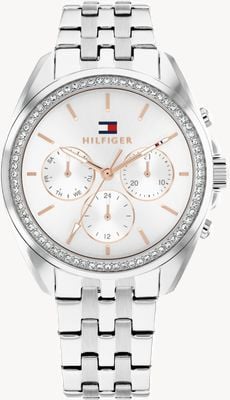 Tommy Hilfiger Reloj multifunción Mellie (36 mm), esfera plateada y brazalete de acero inoxidable. 1782802