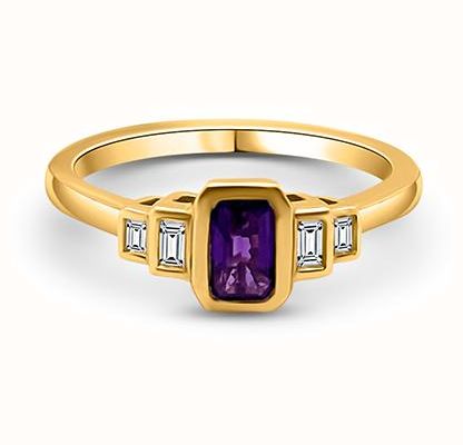 9ct Yellow Gold Amethyst And Diamond Ring SR1871