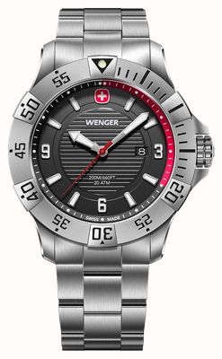Wenger Seaforce Quarz (43 mm), schwarzes Zifferblatt / Edelstahlarmband 01.0641.139