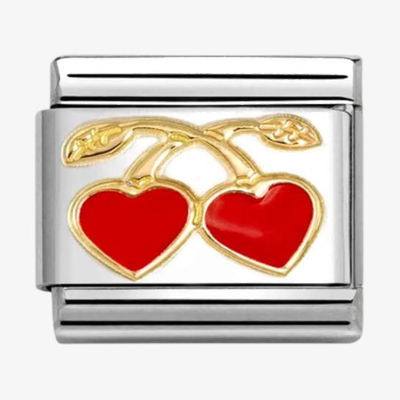 Nomination Classic LOVE Acciaio, Smalto E Oro 750 Ciliege Cuori ROSSI Charm 030207/55