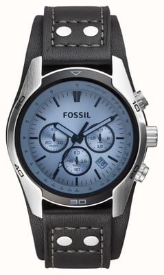 Fossil Cocher pour hommes | cadran chronographe bleu | bracelet en cuir noir CH2564