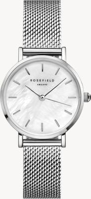Rosefield Quadrante in madreperla bianca di piccole dimensioni (26 mm) / bracciale in maglia di acciaio inossidabile 26WS-266
