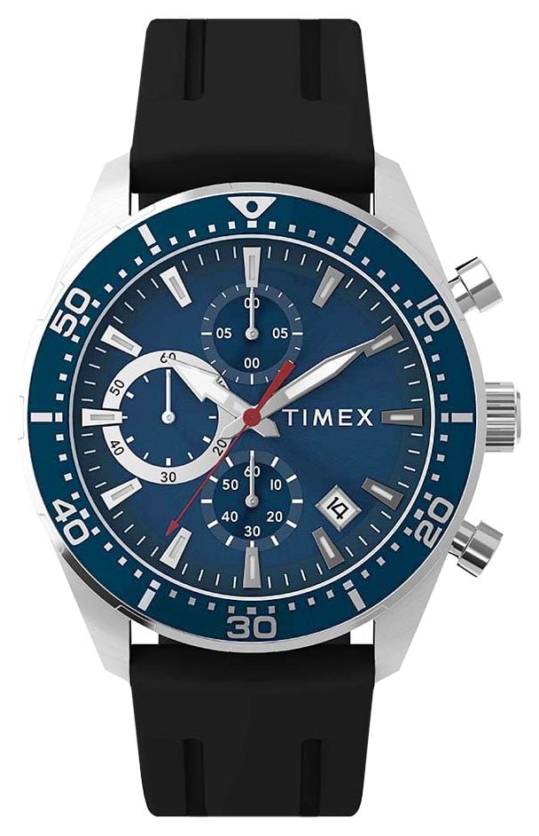Timex Ridgefield Chronograph 42mm Blue Sunray Dial  Black Watch