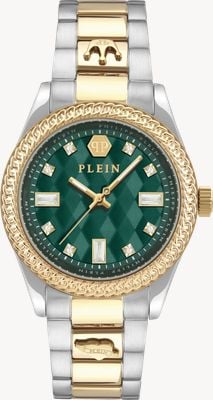 Philipp Plein Rock Couture Queen (38 mm) grünes Zifferblatt / zweifarbiges Edelstahlarmband PWCDA0524