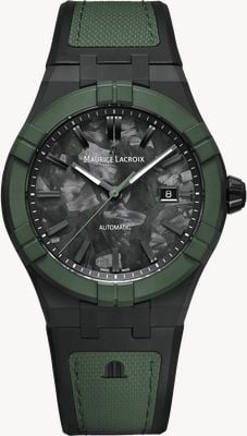 Maurice Lacroix Montre Aikon-ic frozen carbon deep forest édition limitée (43mm) cadran carbone gelé vert / bracelet bi-caoutchouc vert AC6008-TTL50-630-2