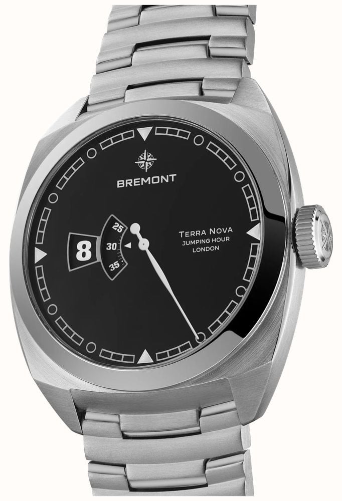 Bremont Terra Nova Jumping Hour Automatic (40.5mm) Black Lacquered Dial / Stainless Steel Bracelet TN40-JH-SS-BK-B - vista alternativa 3