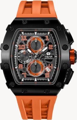 TSAR BOMBA Elemental Series Quartz Calendar (43.5mm) Black Dial / Orange Silicone Strap TB8204Q-12