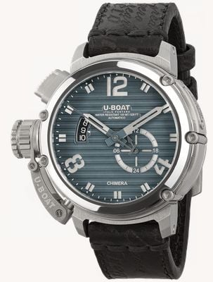 U-Boat Chimera ss blu limitierte Auflage (46 mm) gestreiftes blaues Zifferblatt / gealtertes schwarzes Lederarmband 9602