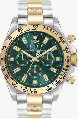 Philipp Plein Rock Couture Nobile (43 mm) grünes Chronographenzifferblatt / zweifarbiges Edelstahlarmband PWCAA0821