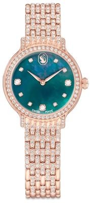 Swarovski Imber watch, Swiss Made, Metal bracelet, Green, Rose gold-tone finish 5746221