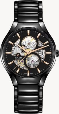 RADO Echtes rundes Automatikwerk mit offenem Herzen (40 mm) mit schwarzem Zifferblatt und schwarzem Hightech-Keramikarmband R27107172