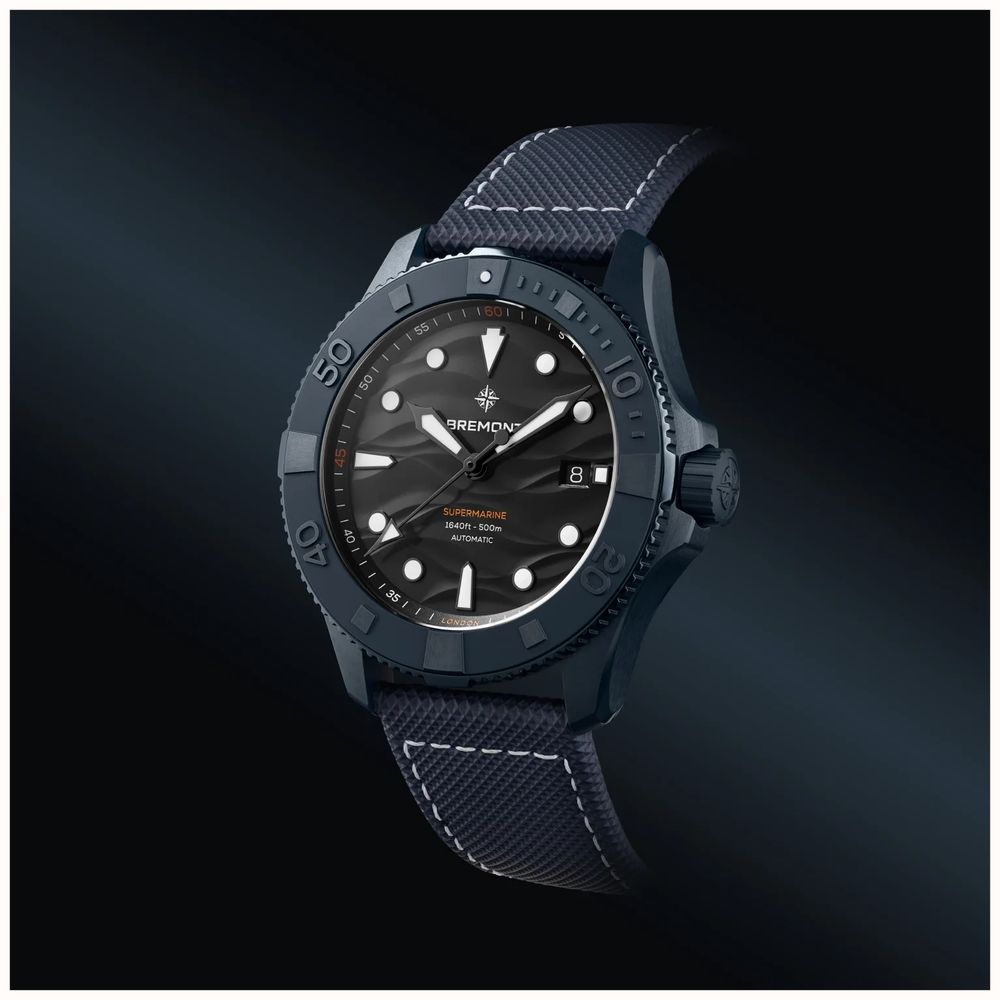 Bremont Supermarine Full Ceramic Deep Blue Limited Edition (43mm) Black 3D Pattern Dial / Blue Hybrid Strap SM43-DT-BLCER-BK-L-S - alternate view 6