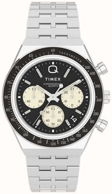 Timex Reloj Q diver inspirado en crono (40 mm) con esfera negra y brazalete de acero inoxidable TW2V42600