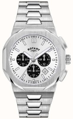 Rotary Cronografo Sport Regent (41 mm) quadrante argentato a raggi di sole/bracciale in acciaio inossidabile GB05450/59