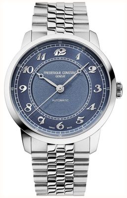 Frederique Constant Classics Premier Automatic (38,5 mm) met blauwe wijzerplaat en roestvrijstalen armband. FC-301BL3B6B