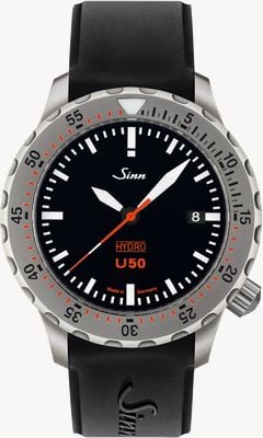 Sinn U50 Hydro 5000m (41mm) zwarte wijzerplaat / zwart siliconen bandje horloge 1051.010 BLACK SILICONE