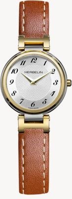 Herbelin Lady H Quartz (26mm) Silver 'Clous de Paris' Guilloché Dial / Brown Leather Strap Watch 17512T1N28GD