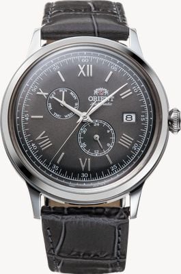 Orient Klassiek automatisch horloge met meerdere wijzerplaten (40,5 mm) met grijze wijzerplaat en grijze leren band. RA-AK0704N30B