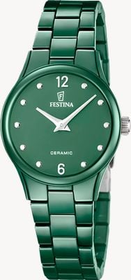 Festina Keramik-Quarz (30,5 mm), grünes Zifferblatt / grünes Keramikarmband F20751/6
