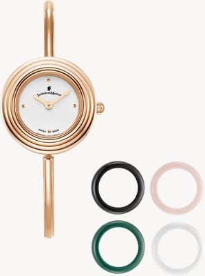 Jacques Du Manoir Relógio Aurora e conjunto Topring (26 mm) com mostrador branco / pulseira rígida em PVD ouro rosa JWL05402