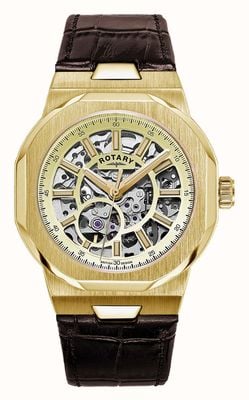 Rotary Sport Regent Skeleton Automatic (40mm) Gold Dial / Brown Leather Strap GS05418/03