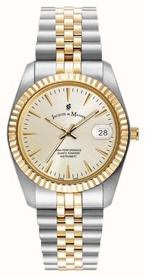 Jacques Du Manoir Inspiration clássico (36 mm) com mostrador dourado e pulseira bicolor em aço inoxidável. JWG02202