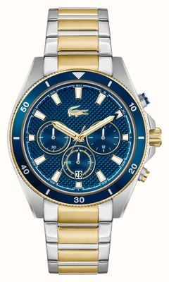 Lacoste Chronographe à quartz Mainsail (43 mm), cadran bleu / bracelet bicolore en acier inoxydable 2011481