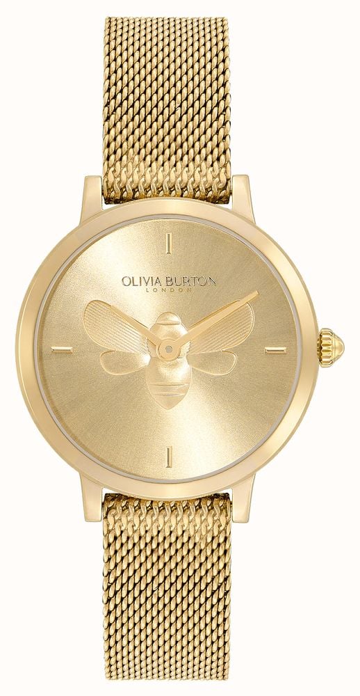 Olivia Burton Signature Ultra Slim Bee Gold Dial Gold Steel Mesh Bracelet 24000022 First Class Watches AUS